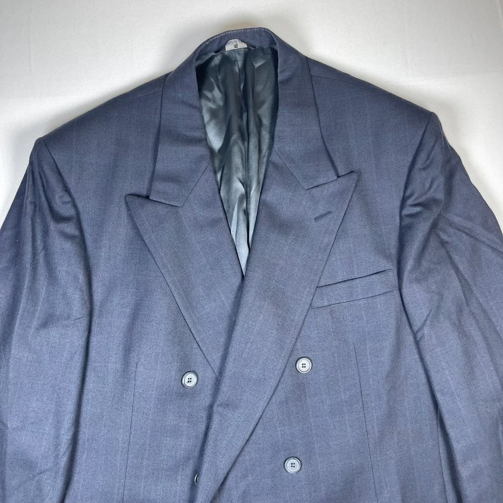 Perry Ellis Men's 45LG Navy 100% Worsted Wool‎ Double-Breasted Big & Tall Blazer